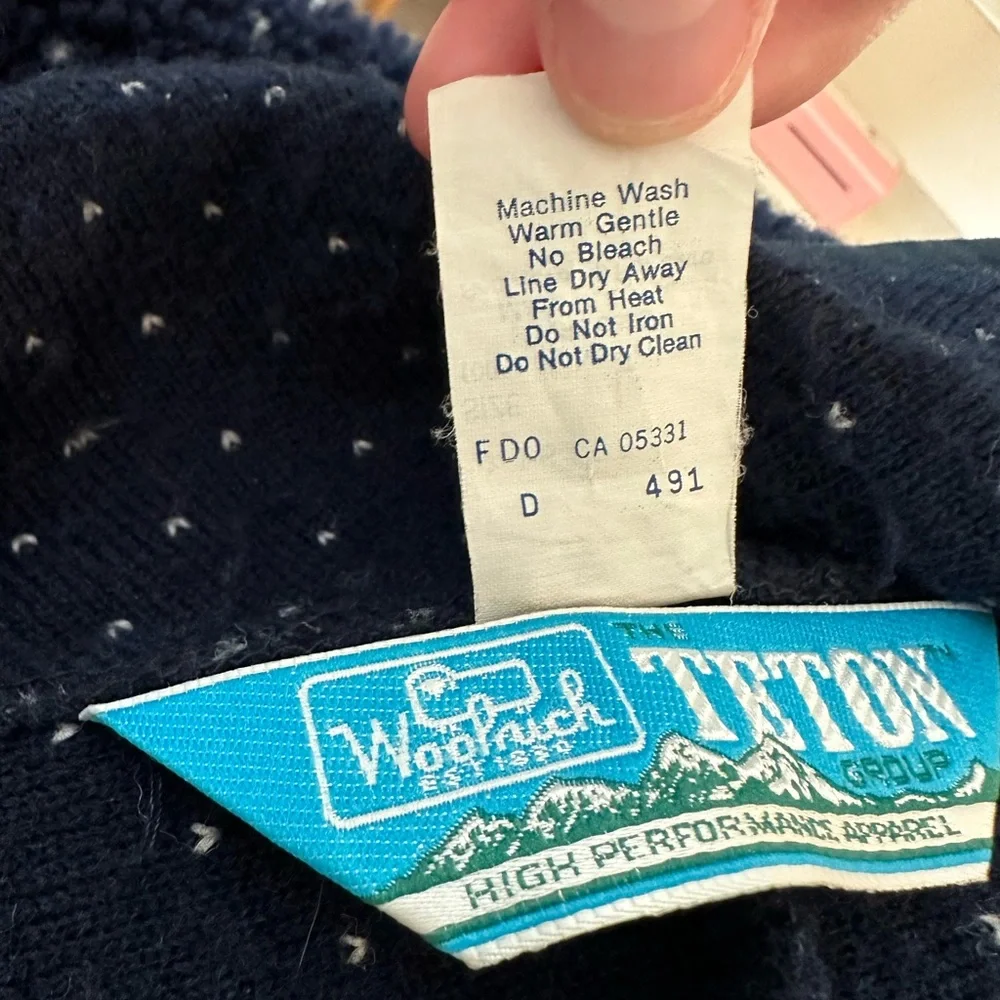 Vintage 60s/70s Woolrich Fleece Button Up Jacket Navy and White - Picture 8 of 8